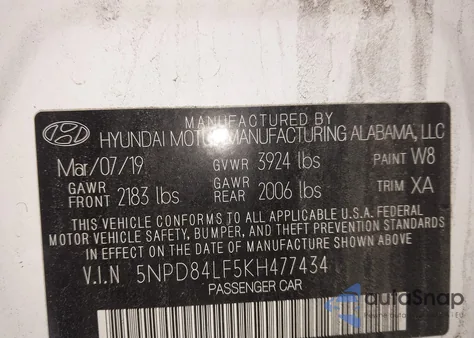 2019 Hyundai Elantra Sel z USA, uszkodzony, nr VIN 5NPD84LF5KH477434